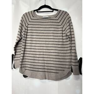 Pink Clover Heathered Tan Black Stripe Boatneck Sweater‎ XL Basics Capsule Work